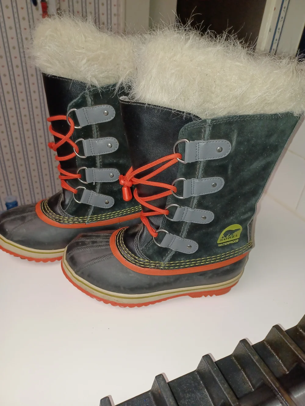 Kids Black and Orange Winter Snow Boots with Faux Fur
